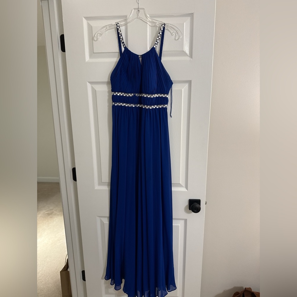 Aidan by Aidan Mattox Sapphire Maxi Dress with Beaded Accents